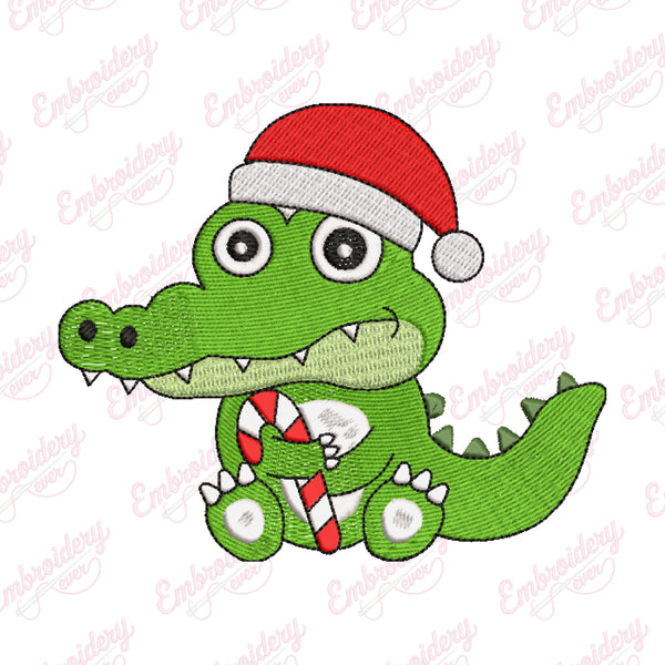 Cute Christmas Alligator Crocodile Embroidery Design
