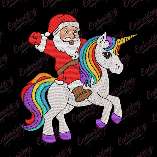 Santa Riding Unicorn Christmas Embroidery Design