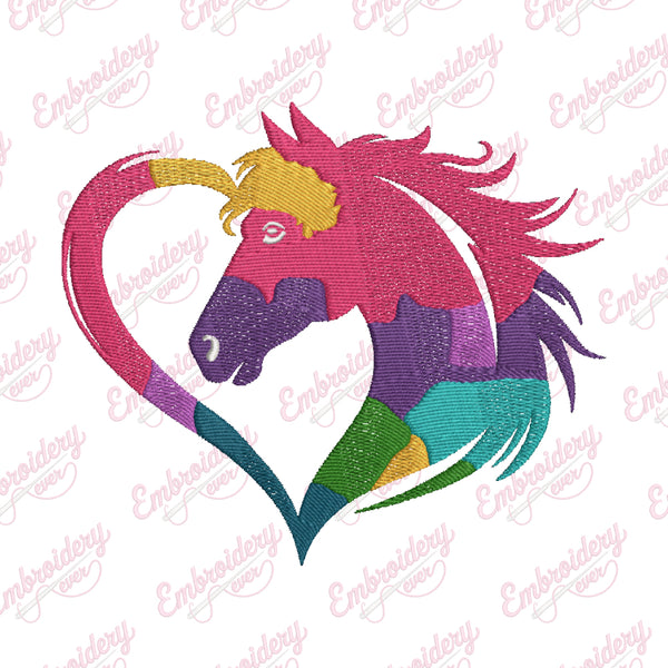 Colorful Horse Heart Embroidery Design