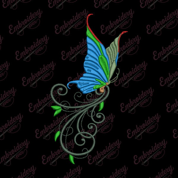 Butterfly & Flowers Embroidery Design