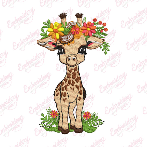 Floral Giraffe Embroidery Design