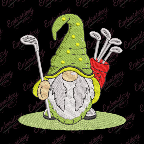 Golf Gnome Embroidery Design