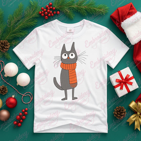 Cozy Christmas Cat Embroidery Design