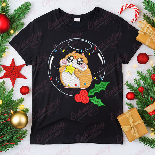 Cute Christmas Hamster Embroidery Design