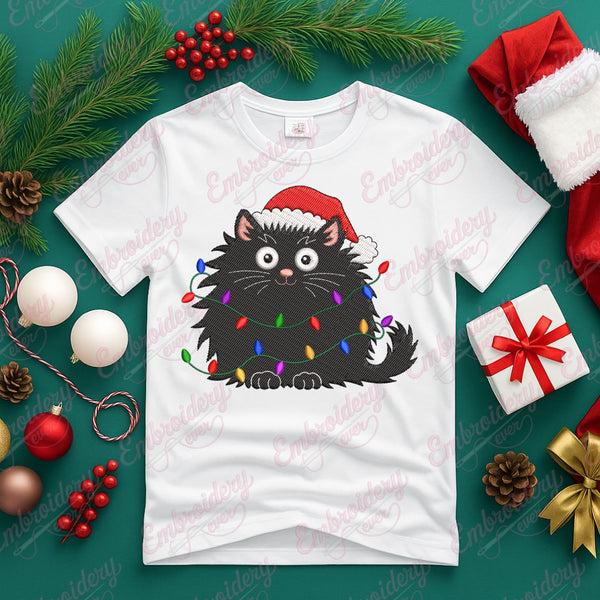 Cute Black Cat Christmas Embroidery Design