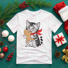 Christmas Cat Eating Gingerbread Embroidery Design