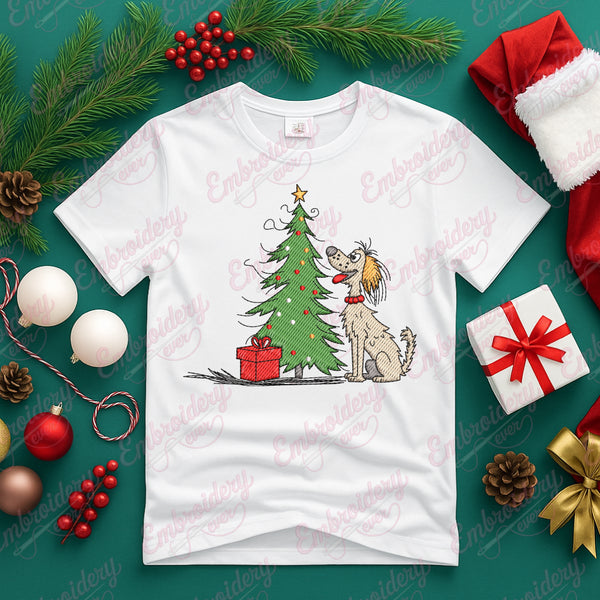 Christmas Tree Time With Max Embroidery Design