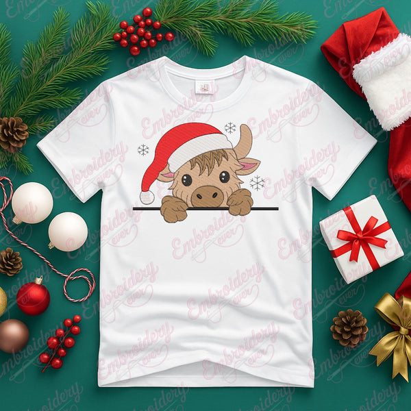 Christmas Highland Cow Embroidery Design