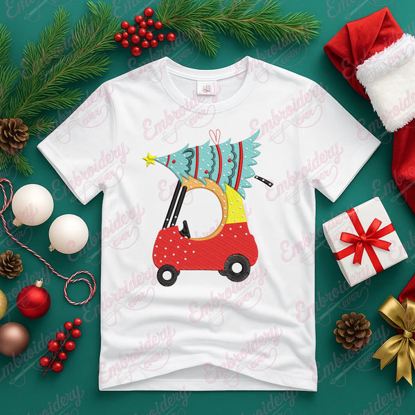 Coupe With Christmas Tree Embroidery Design