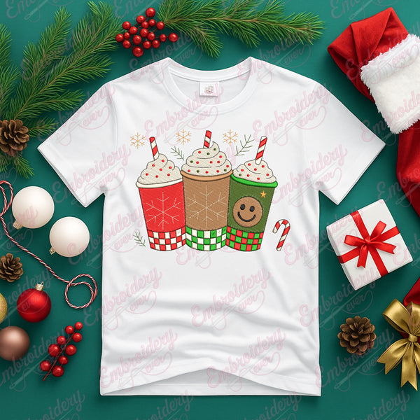 Christmas Coffee Cups Embroidery Design
