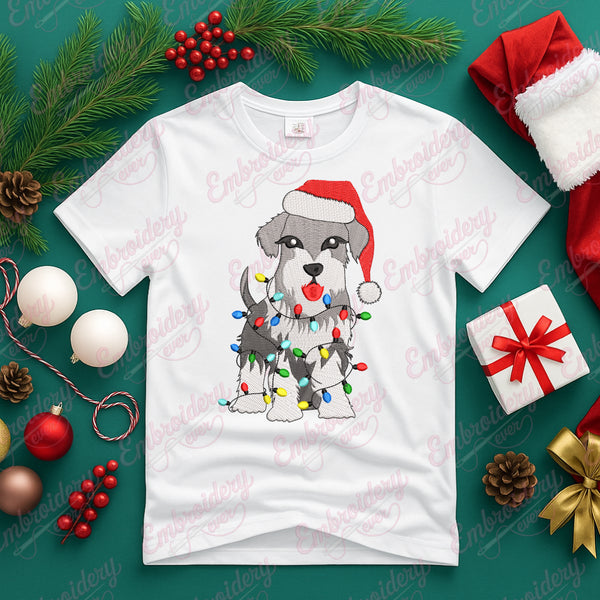 Christmas Schnauzer With Lights Embroidery Design