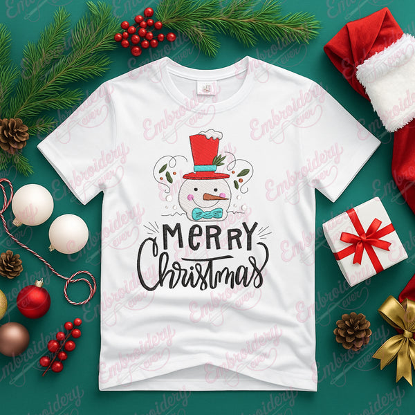 Merry Christmas Snowman Embroidery Design