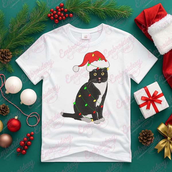 Tuxedo Cat With Santa Hat Embroidery Design