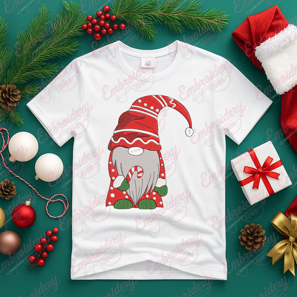Christmas Candy Cane Gnome Embroidery Design