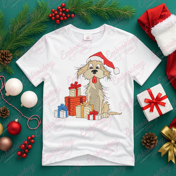 Christmas Gift Giving Pup Embroidery Design
