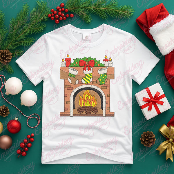 Christmas Fireplace Embroidery Design