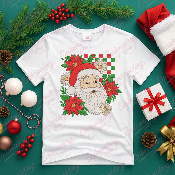 Checkered Christmas Santa Embroidery Design