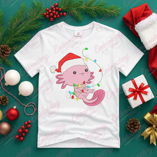 Axolotl Christmas Lights Embroidery Design