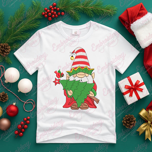 Christmas Gnome With Tree Embroidery Design