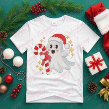 Ghost With Candy Cane And Santa Hat Embroidery Design