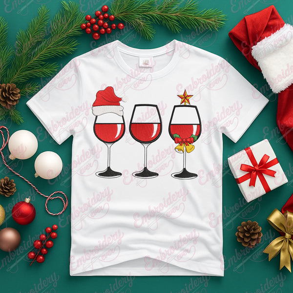 Christmas Wine Glasses Embroidery Design