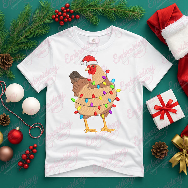 Christmas Chicken With Lights Embroidery Design