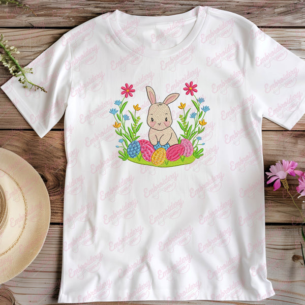 Bunny with Eggs Easter Embroidery Design