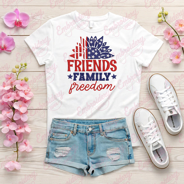 Friends Family Freedom Embroidery Design
