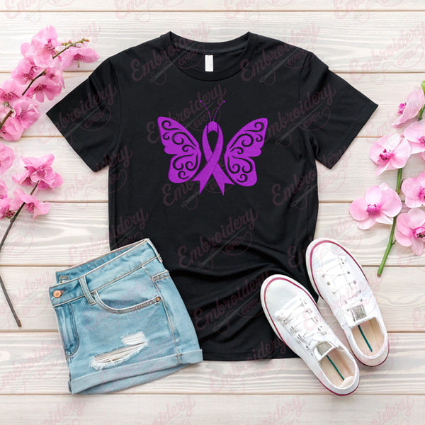 Breast Cancer Awareness Butterfly Ribbon Embroidery Design