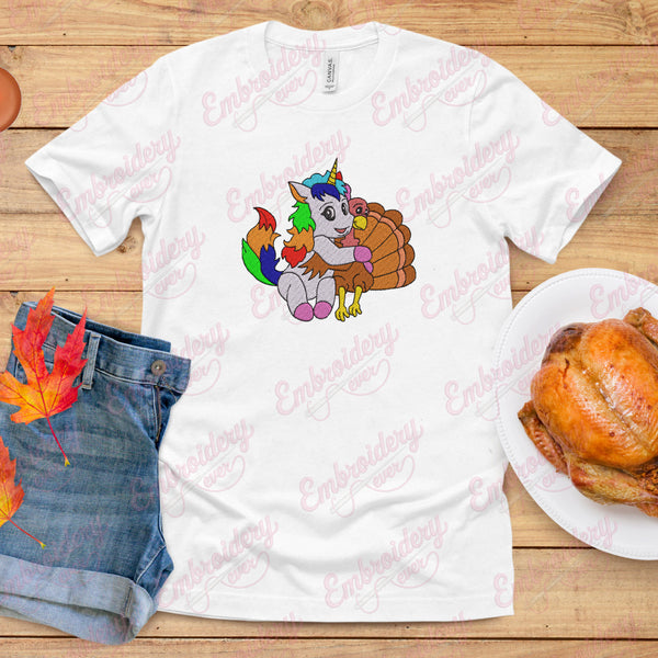 Unicorn Hugs Thanksgiving Turkey Embroidery Design
