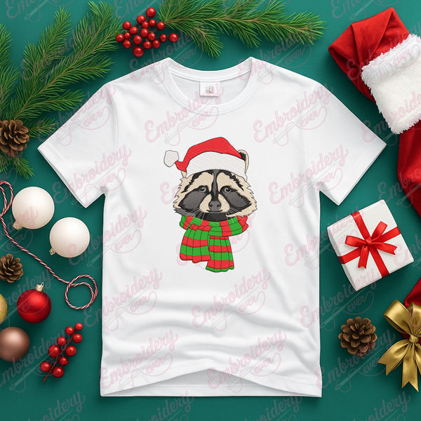 Christmas Raccoon Head Embroidery Design