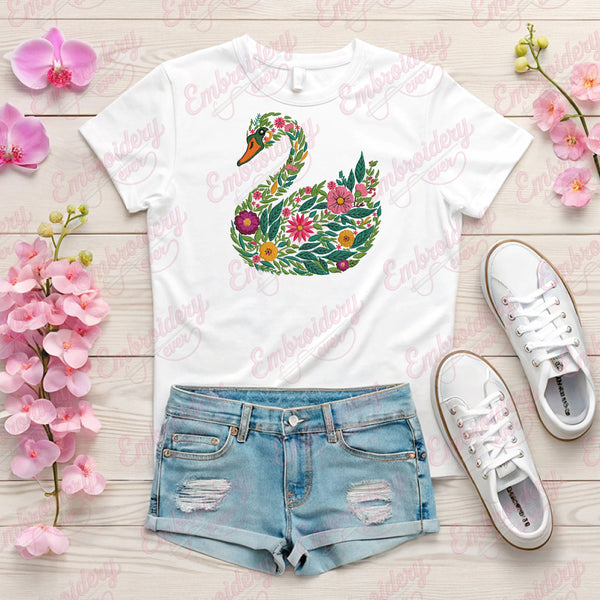 Beautiful Floral Swan Embroidery Design