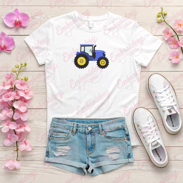 Blue Farm Tractor Embroidery Design