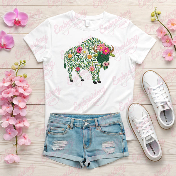 Beautiful Floral Buffalo Embroidery Design