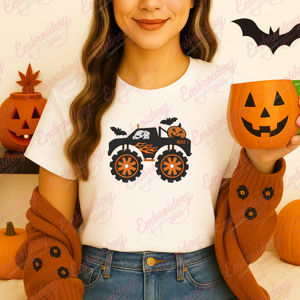 Halloween Monster Truck Embroidery Design