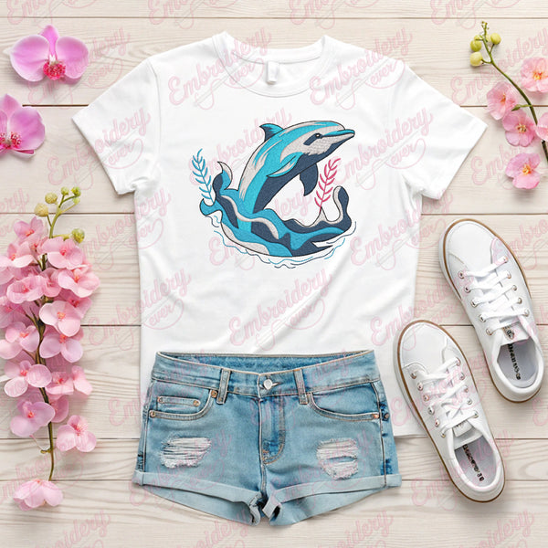 Dolphin Leaping From The Water Embroidery Design