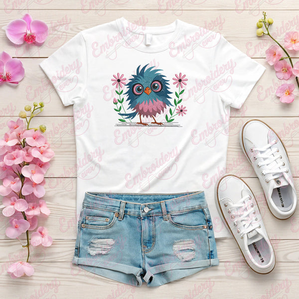 Whimsical Bird In Bloom Embroidery Design