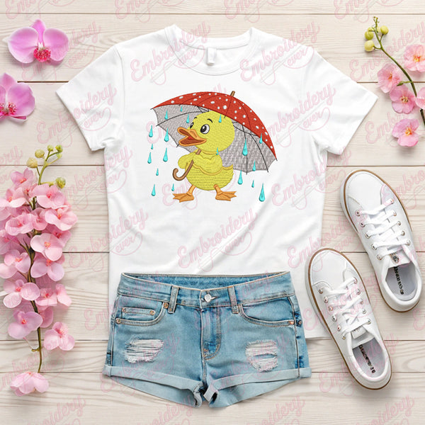 Little Duck Holding Umbrella Embroidery Design