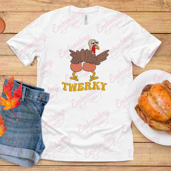 Twerky Funny Thanksgiving Turkey Embroidery Design