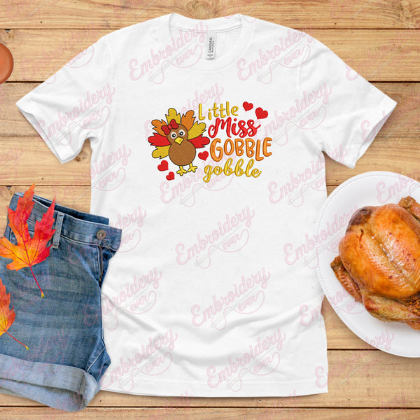 Little Miss Gobble Gobble Thanksgiving Embroidery Design