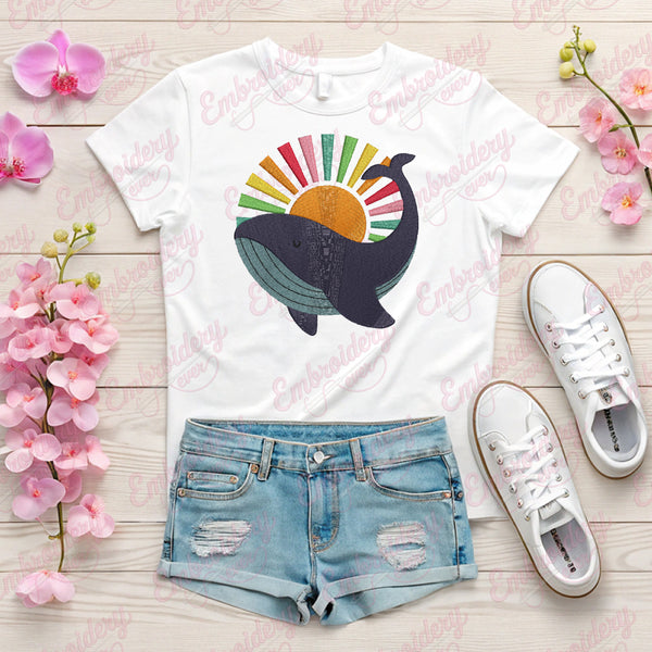 Whale Sunset Machine Embroidery Design