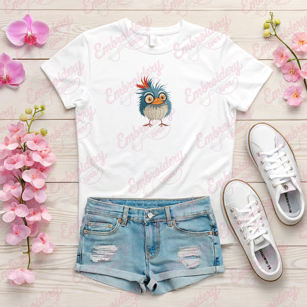 Crazy Bird Cartoon Embroidery Design Instant Download