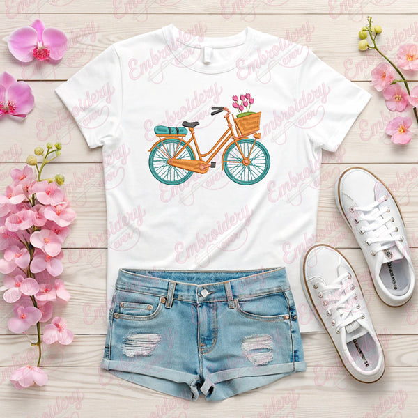 Bicycle & Flower Basket Embroidery Design