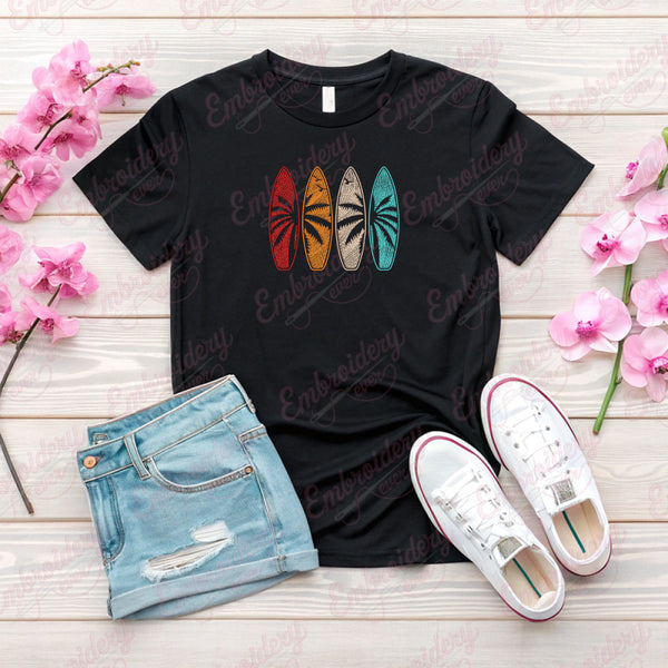 Surfboard Retro Embroidery Design