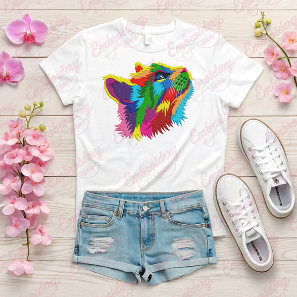 Colorful Cat Head Embroidery Design