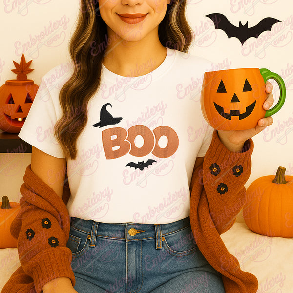 Halloween Boo Bat Embroidery Design