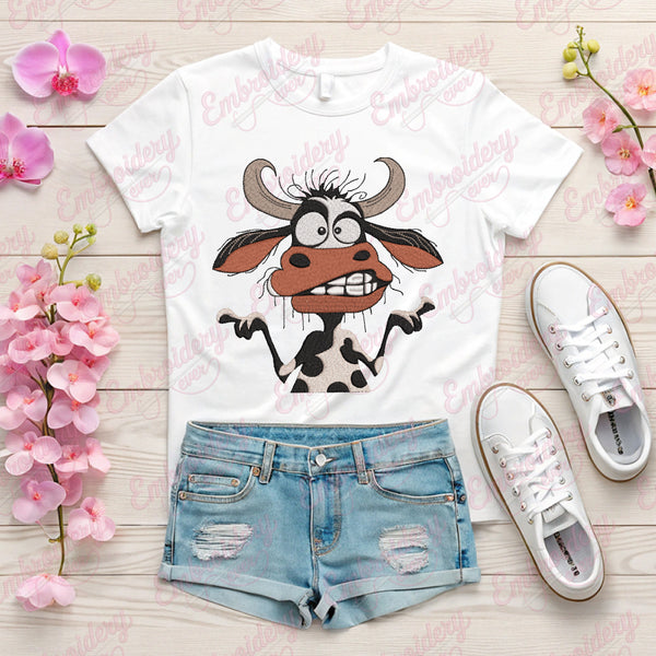 Crazy Cow Embroidery Design