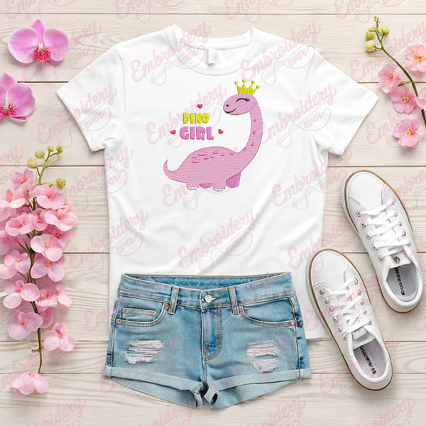 Funny Dino Girl Embroidery Design