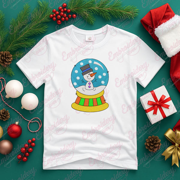 Christmas Snowman Snow Globe Embroidery Design