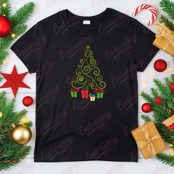 Christmas Tree With Gifts Embroidery Design